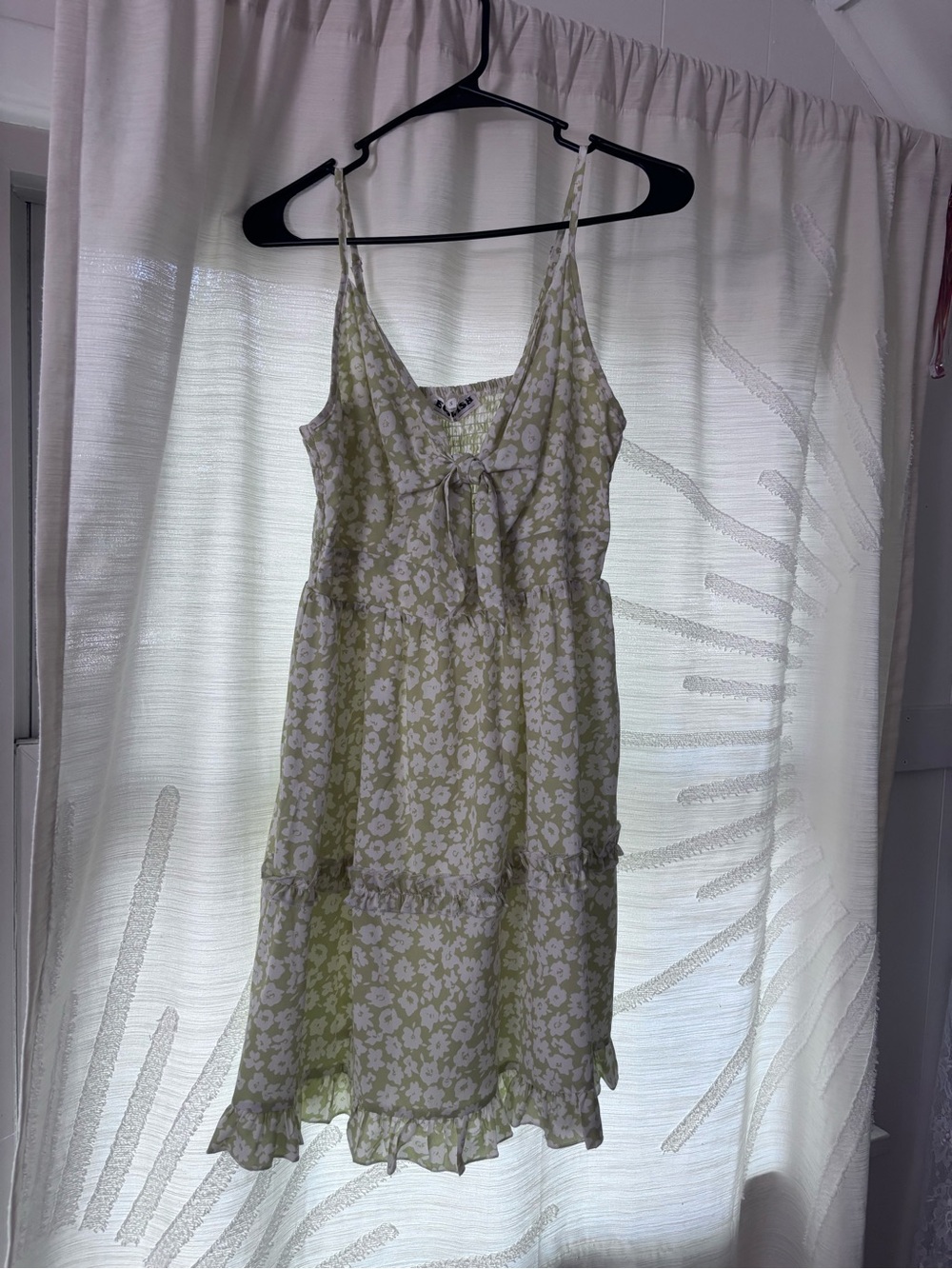 Light Green Floral Tie-Front Summer Dress